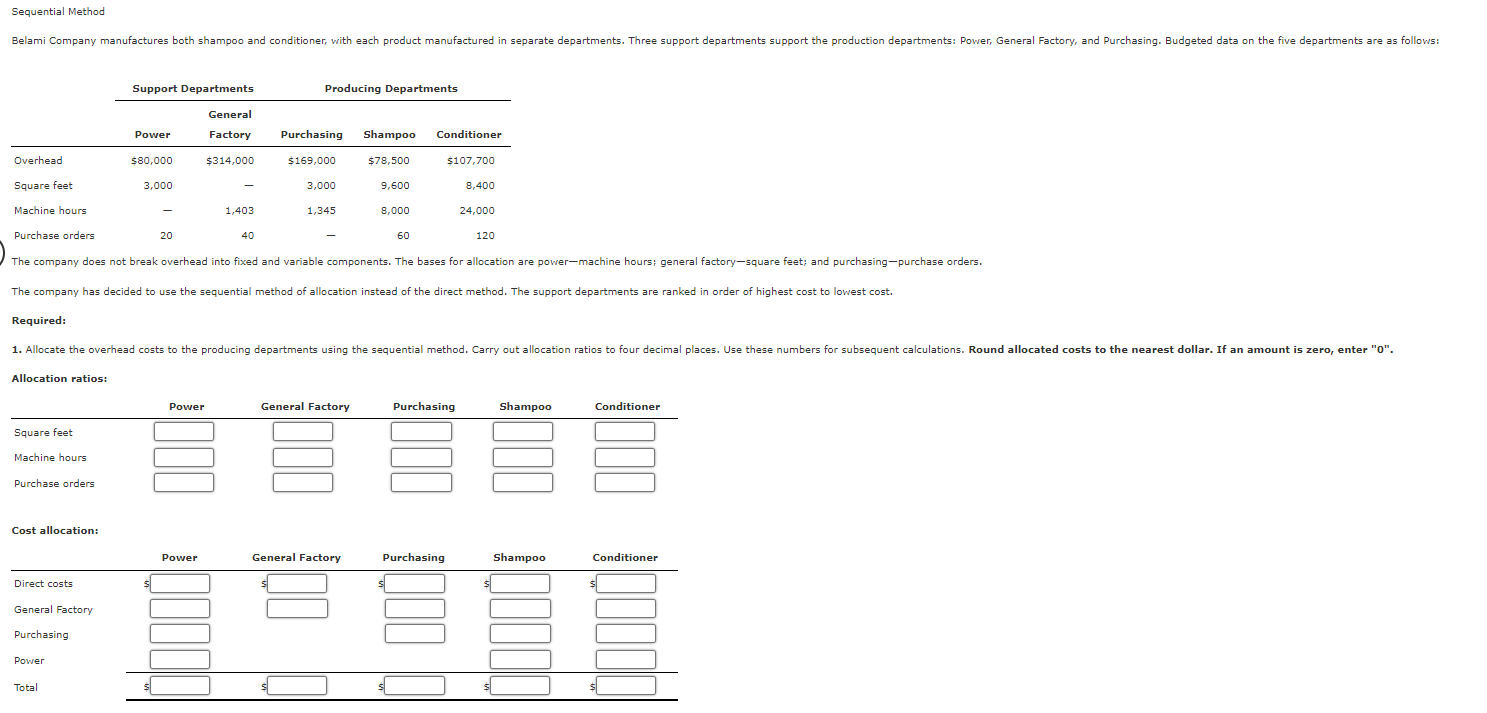 Solved Sequential Method Belami Company manufactures both | Chegg.com