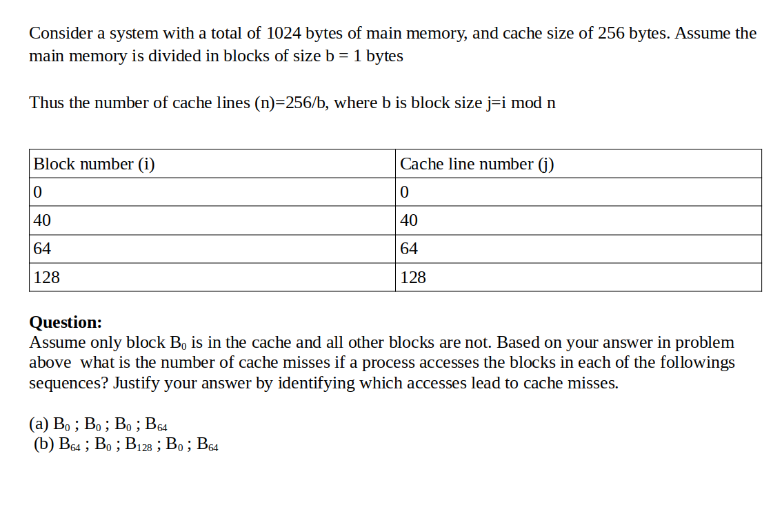 Solved Consider a system with a total of 1024 bytes of main | Chegg.com
