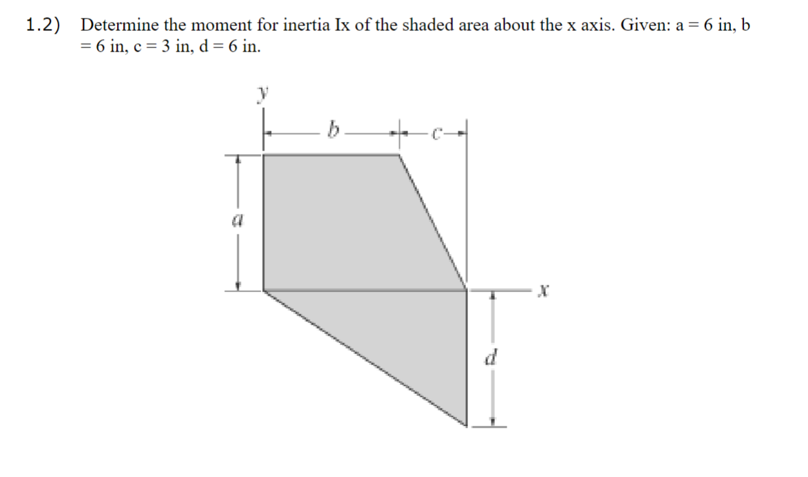 Solved 1.2) Determine the moment for inertia Ix of the | Chegg.com