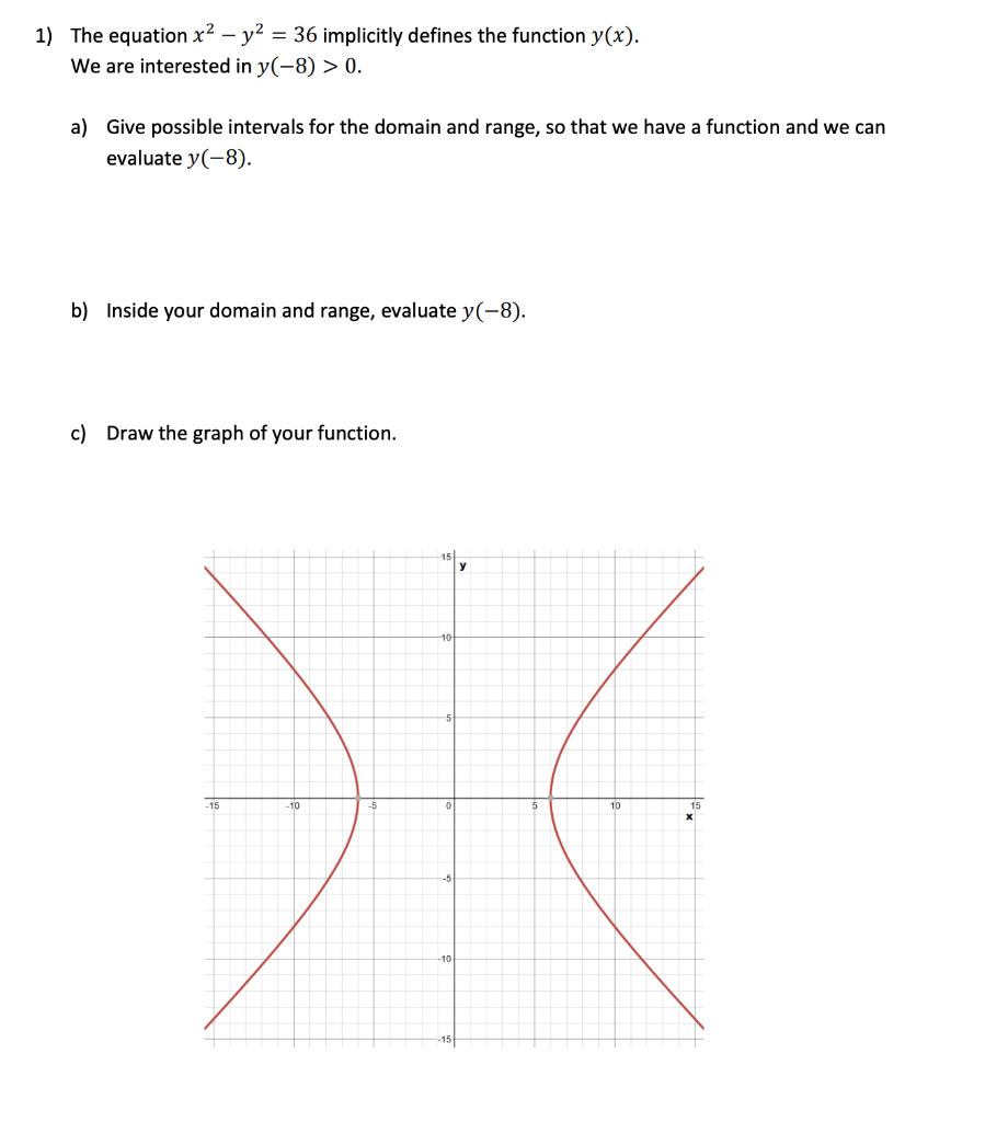 Solved 1) The equation x2 y2 = 36 implicitly defines the