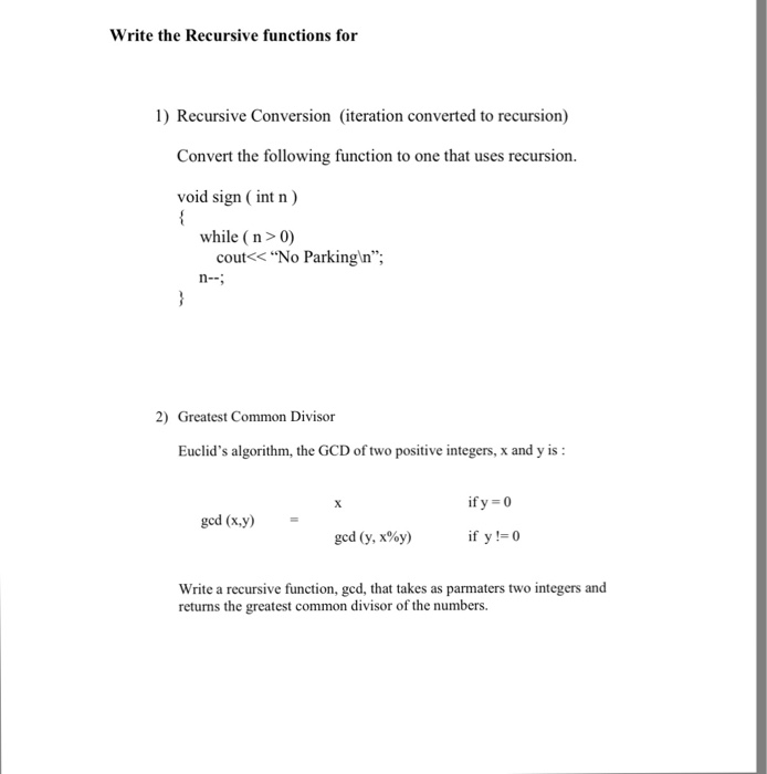 Solved Write the Recursive functions for Recursive | Chegg.com