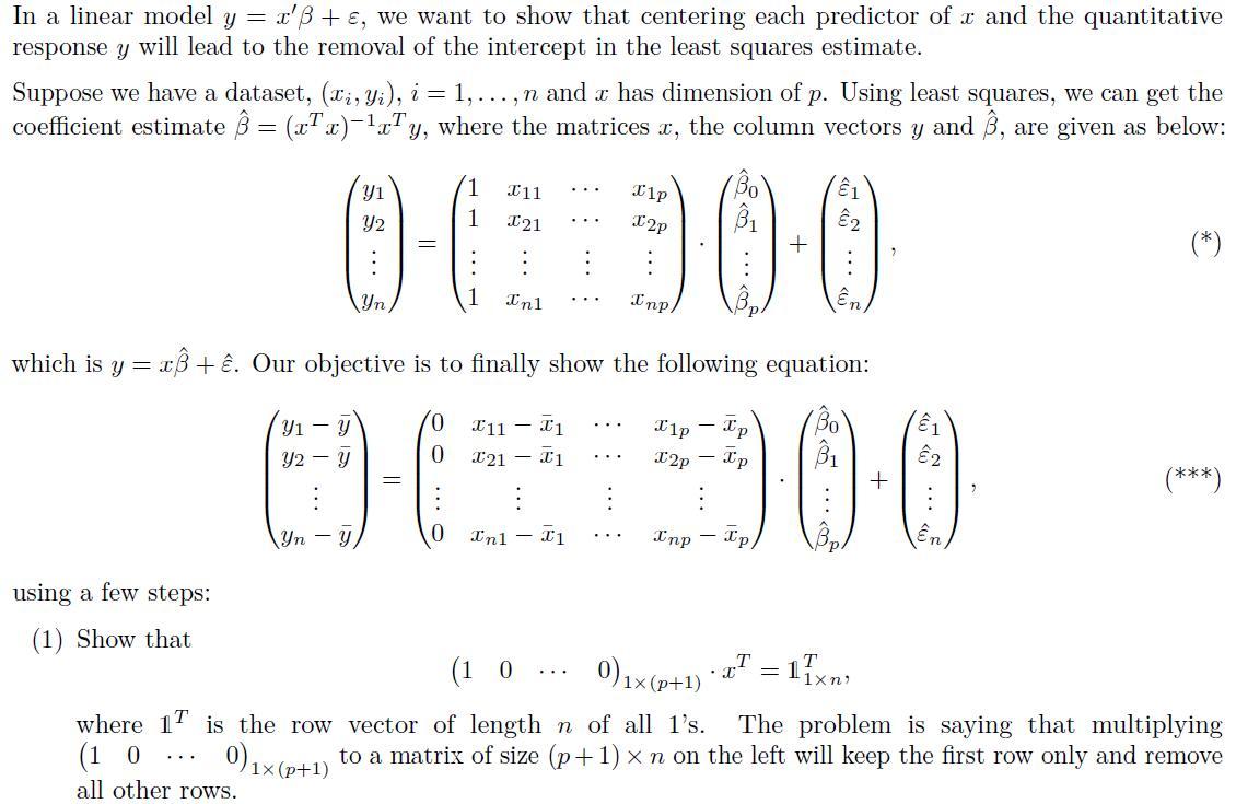 In A Linear Model Y X Ss E We Want To Show Tha Chegg Com