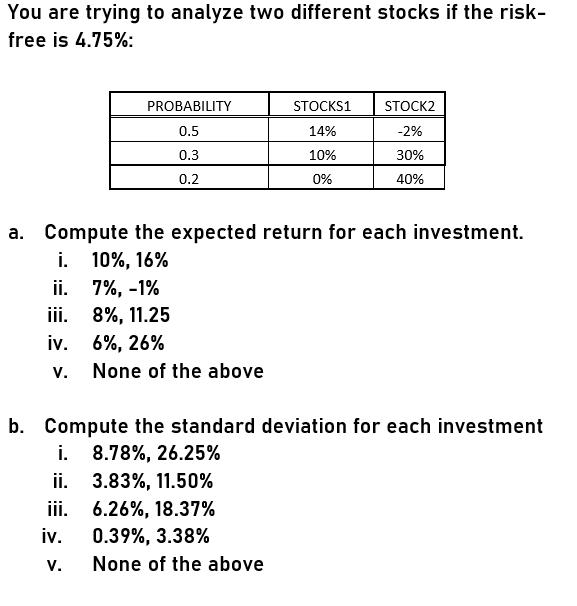 Solved You Are Trying To Analyze Two Different Stocks If The | Chegg.com