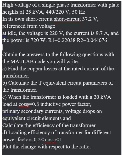 Solved High voltage of a single phase transformer with plate | Chegg.com