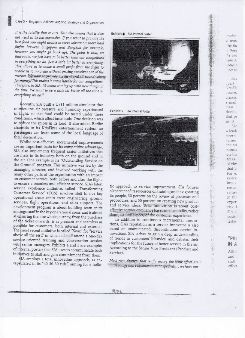 Case 5 Singapore Airlines: Aligning Strategy and Organization Exhibit & SIA Internal Poster Product at trend why the of three