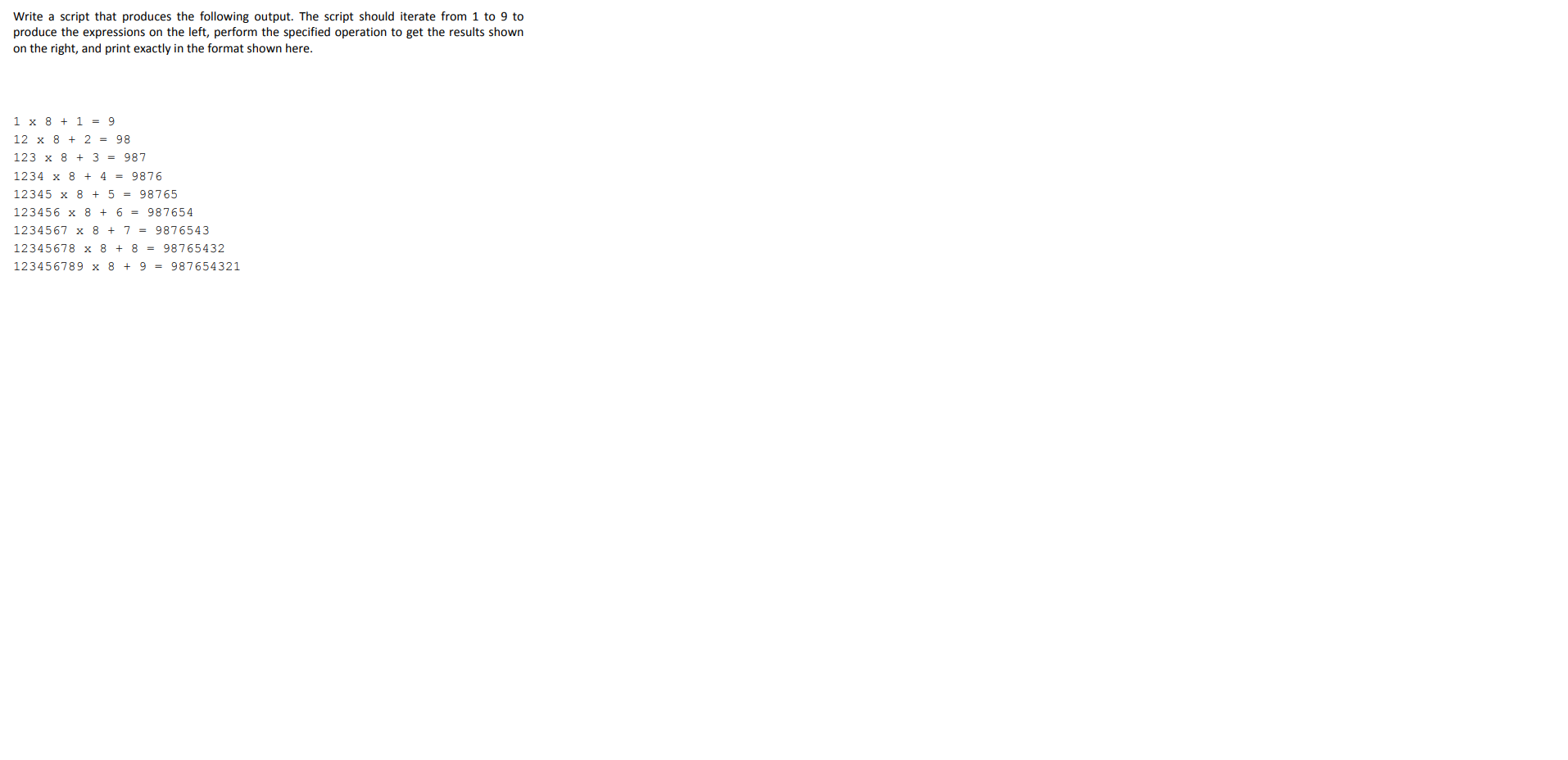 Solved Write a script that produces the following output. | Chegg.com