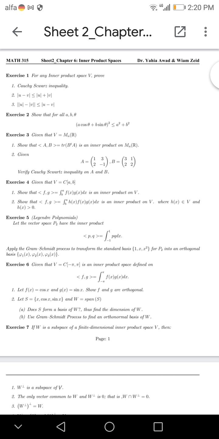 Solved Alfa 6 O1 2 17 Pm Sheet 1 Chapter Math 315 S Chegg Com