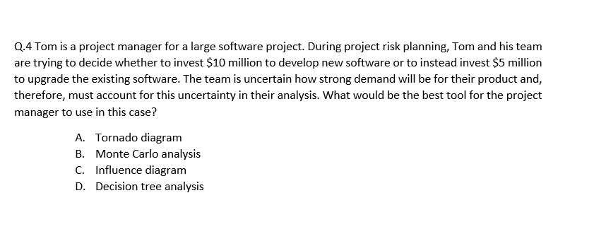 Solved Q.4 Tom is a project manager for a large software | Chegg.com