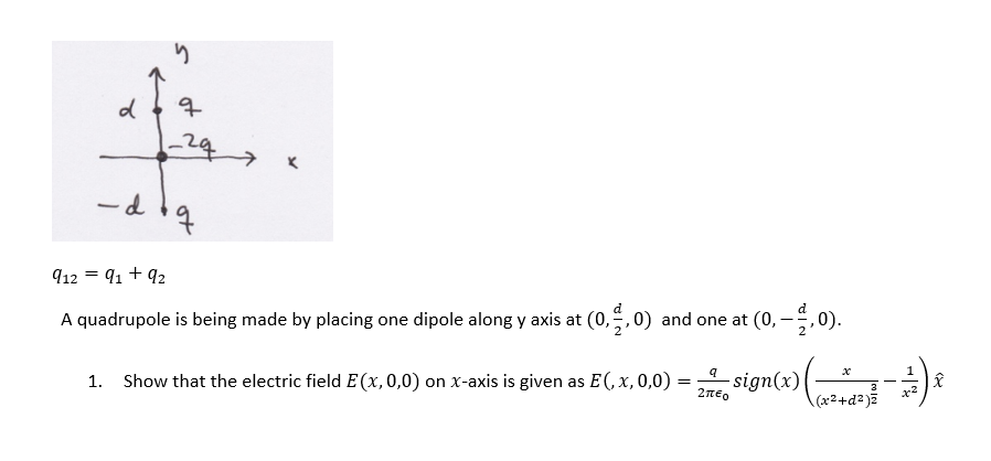 Solved q12=q1+q2 A quadrupole is being made by placing one | Chegg.com