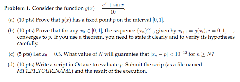 Solved et + sin r Problem 1. Consider the function g(x) = - | Chegg.com
