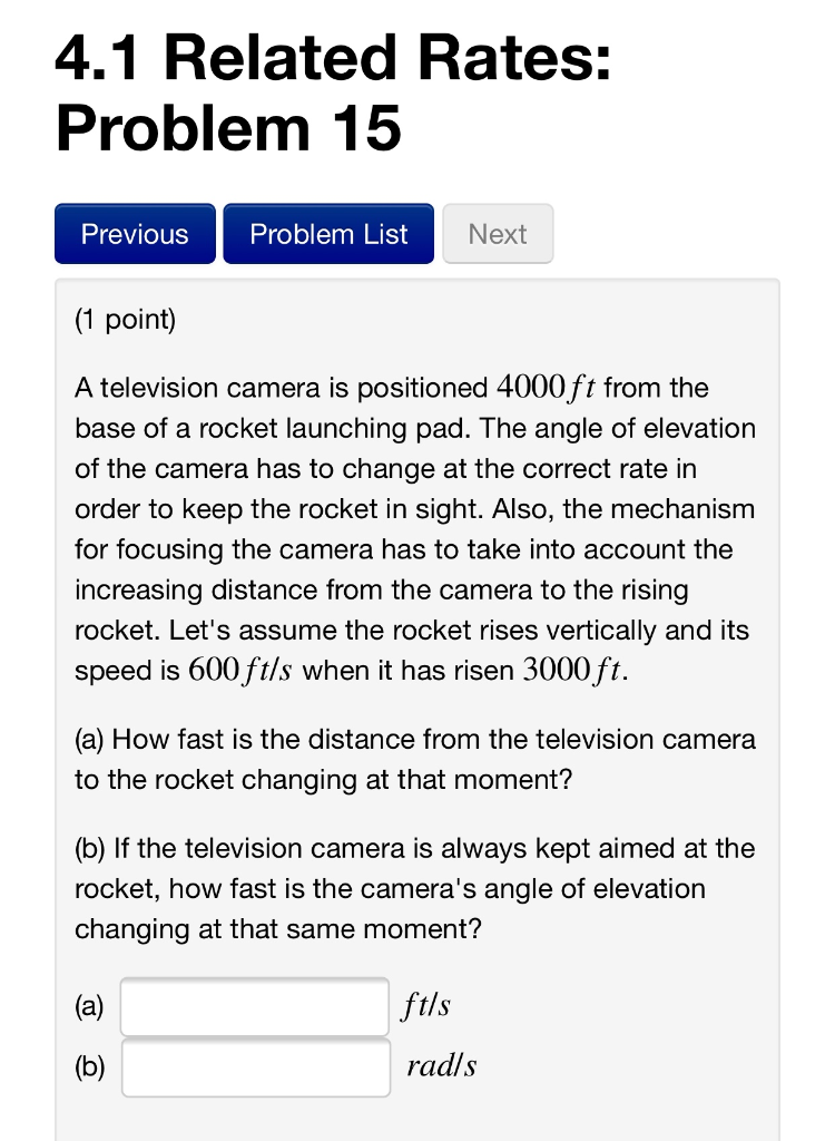 Related Rates Sample Problem Boat Solved 4.1 Related Rates: Problem 13 Previous Problem List | Chegg.com