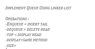 Solved IMPLEMENT QUEUE USING LINKED LIST OPERATIONS : | Chegg.com