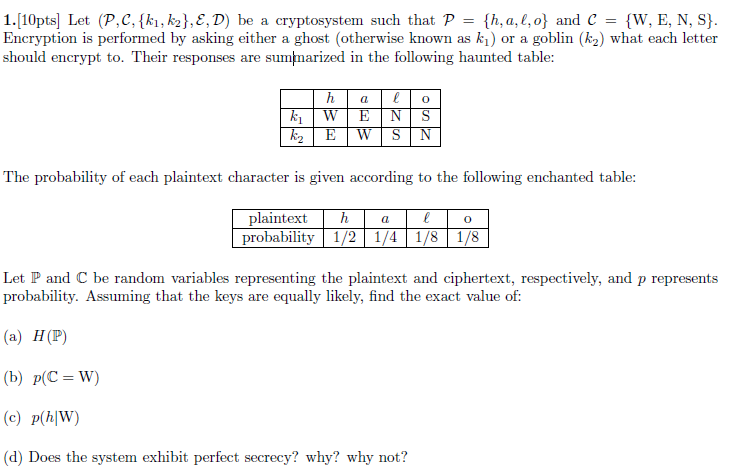 Solved 1 10pts Let P C Ki K2 E D Be A Cryptosystem Chegg Com