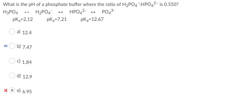 Solved What is the pH of a phosphate buffer where the ratio | Chegg.com