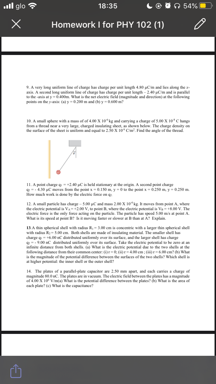 Solved Il Glo 18 35 ດ 54 H Homework I For Phy 102 1 9 Chegg Com