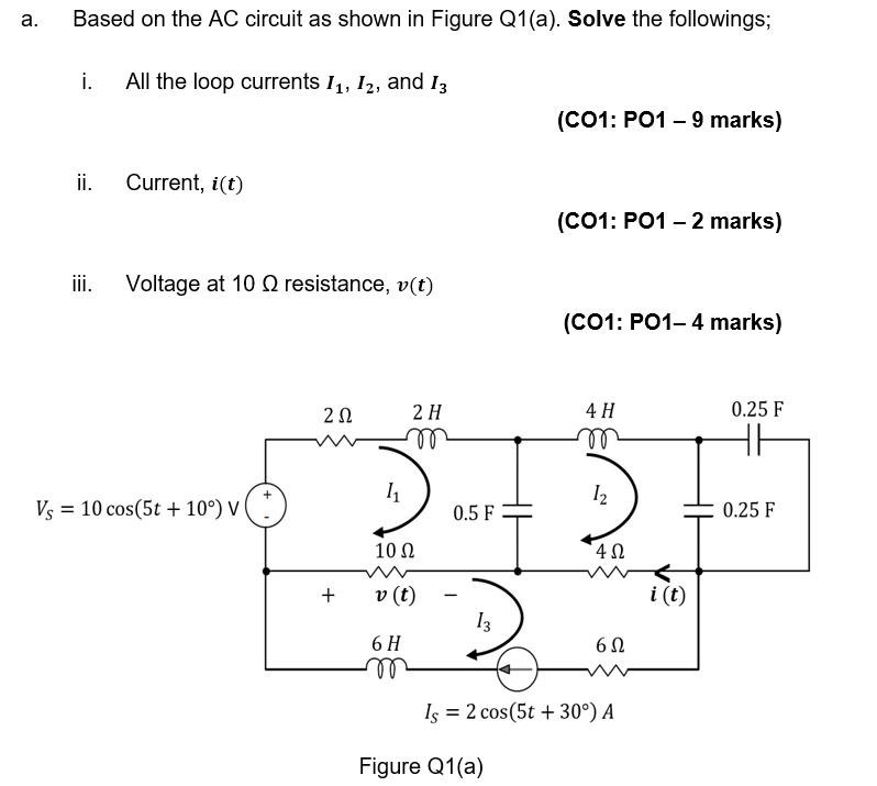 Solved a. Based on the AC circuit as shown in Figure Q1(a). | Chegg.com