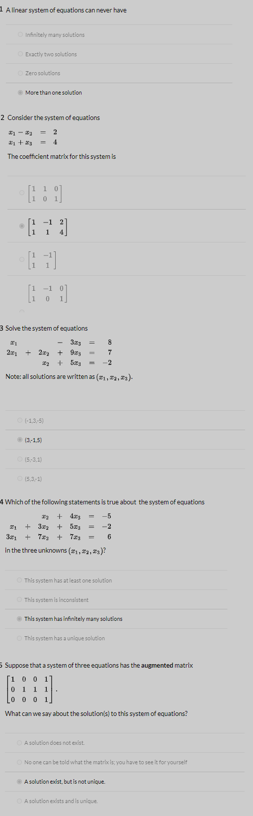 Solved 1 A linear system of equations can never have | Chegg.com