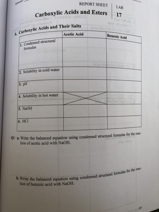 Solved REPORT SHEET LAB Carboxylic Acids and Esters