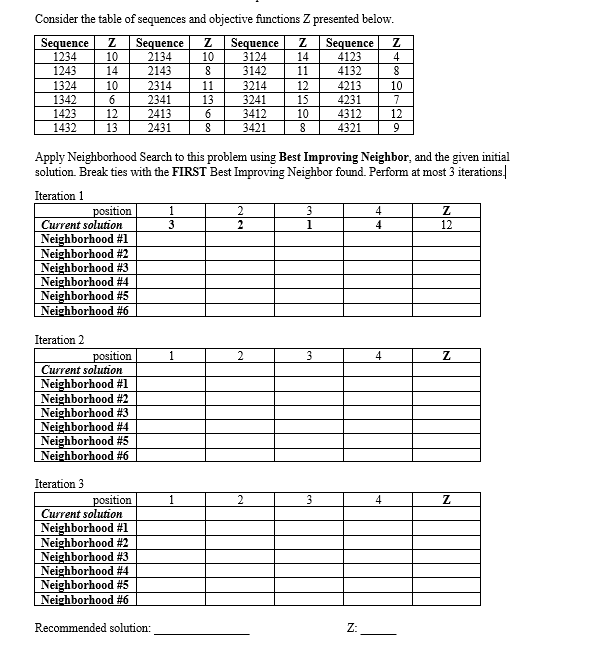 Solved Consider the table of sequences and objective | Chegg.com
