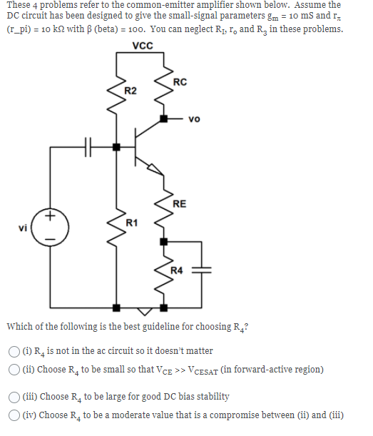 Solved These 4 problems refer to the common-emitter | Chegg.com