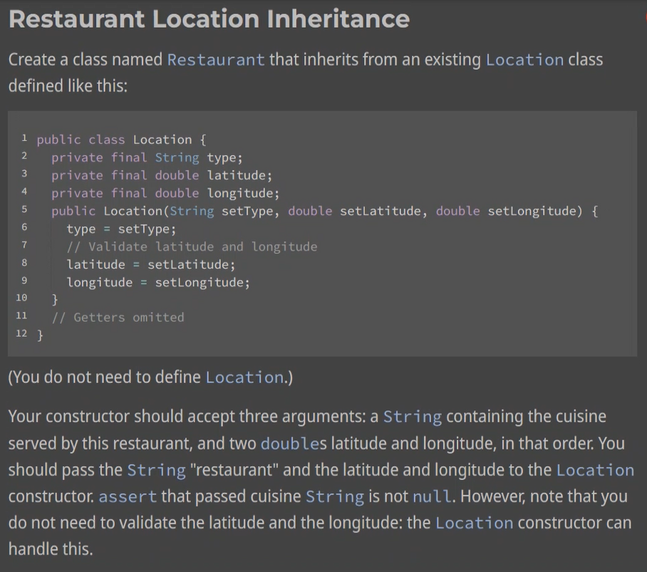 Solved Restaurant Location Inheritance Create a class named | Chegg.com
