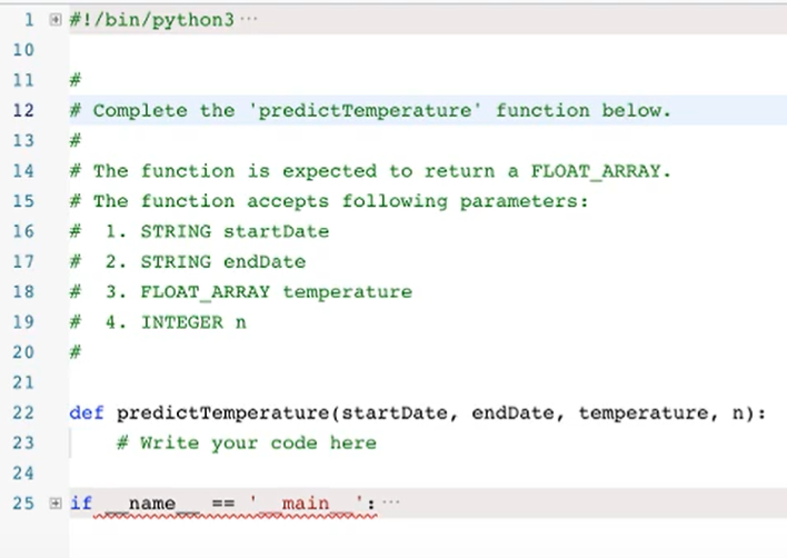 Complete the function predictTemperature; the | Chegg.com