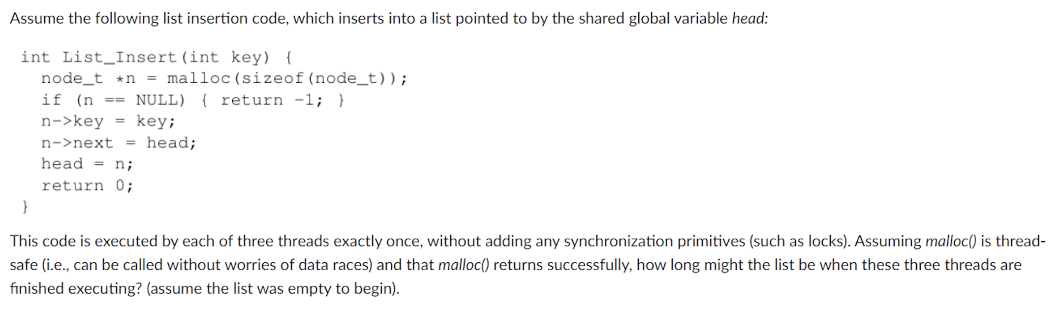 Solved Assume the following list insertion code, which | Chegg.com