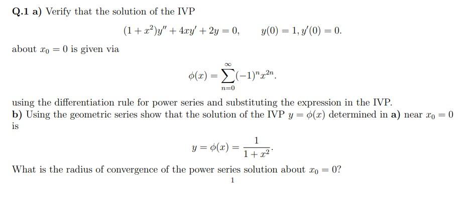 Solved Q.1 a) Verify that the solution of the IVP | Chegg.com