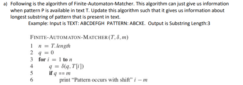 A Following Is The Algorithm Of Finite Automaton Chegg Com