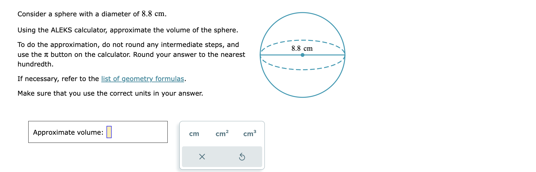 Solved Consider a sphere with a diameter of 8.8 cm. Using | Chegg.com