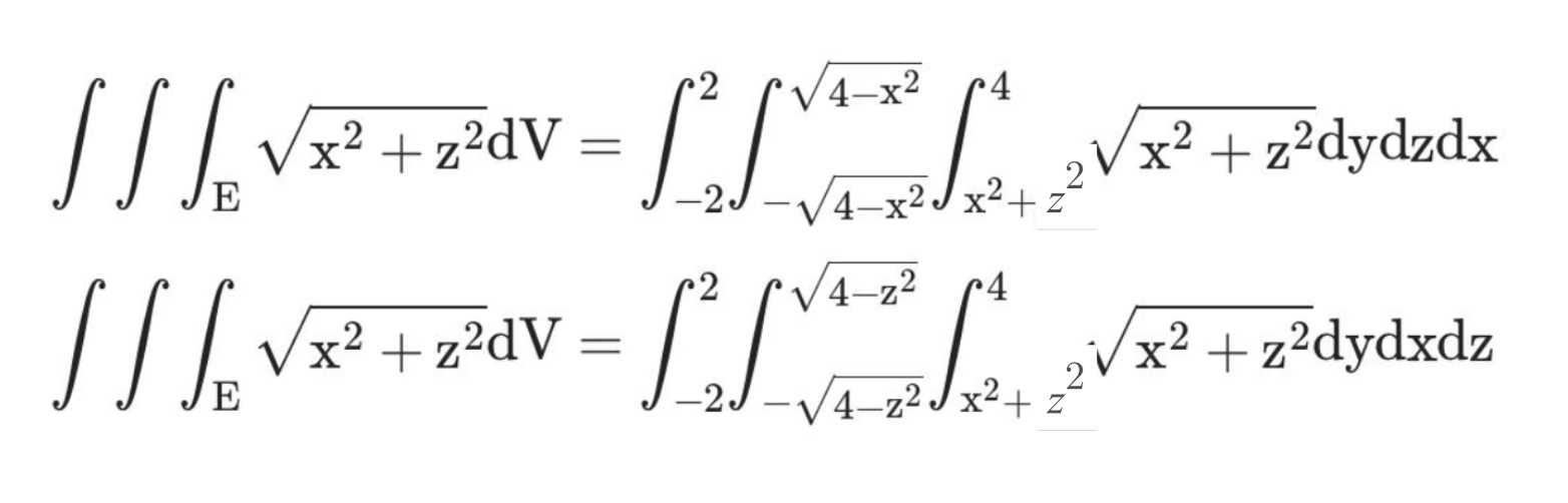 Solved ∭Ex2+z2dV=∫−22∫−4−x24−x2∫x2+z24x2+z2dydzdx∭Ex2+z2dV=∫ | Chegg.com