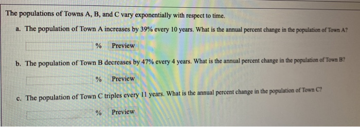 Solved The Populations Of Towns A, B, And C Vary | Chegg.com