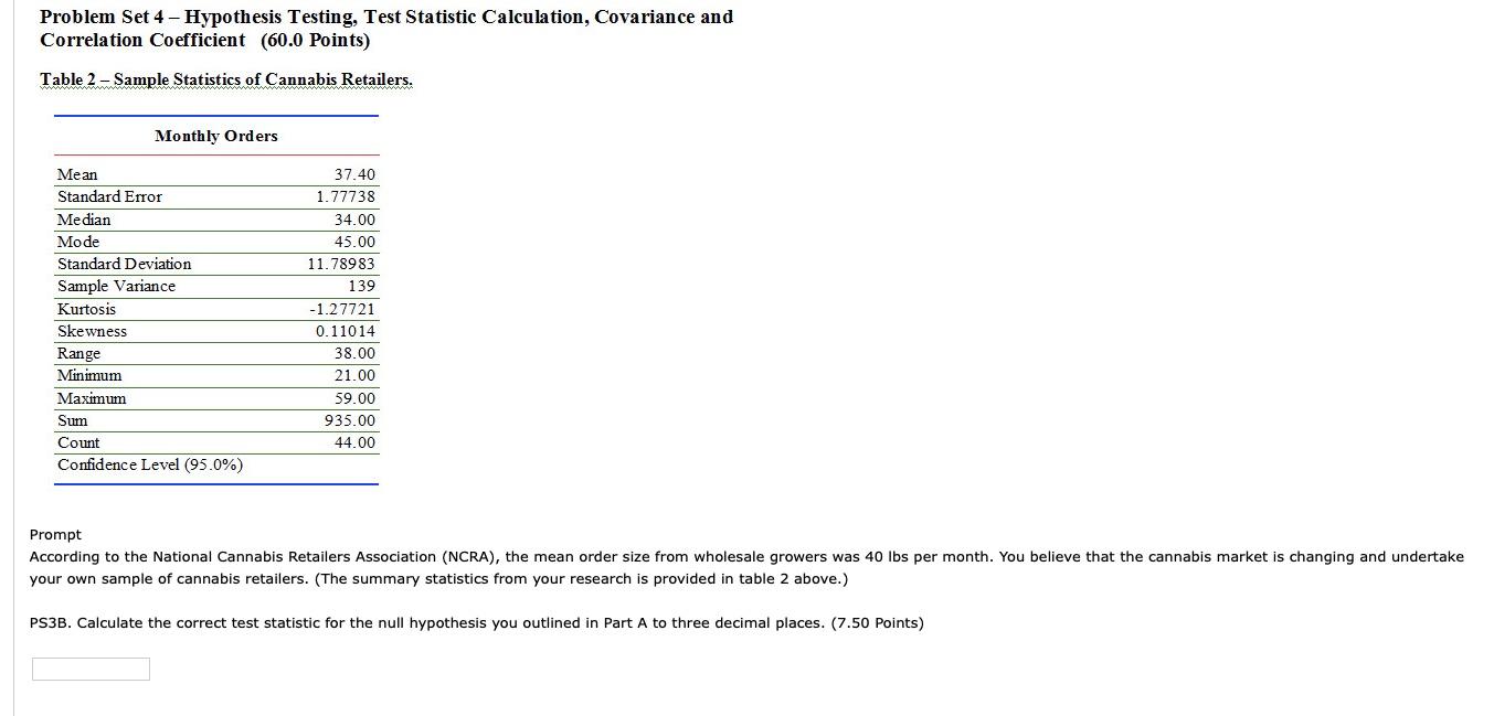 Solved Problem Set 4 - Hypothesis Testing, Test Statistic | Chegg.com