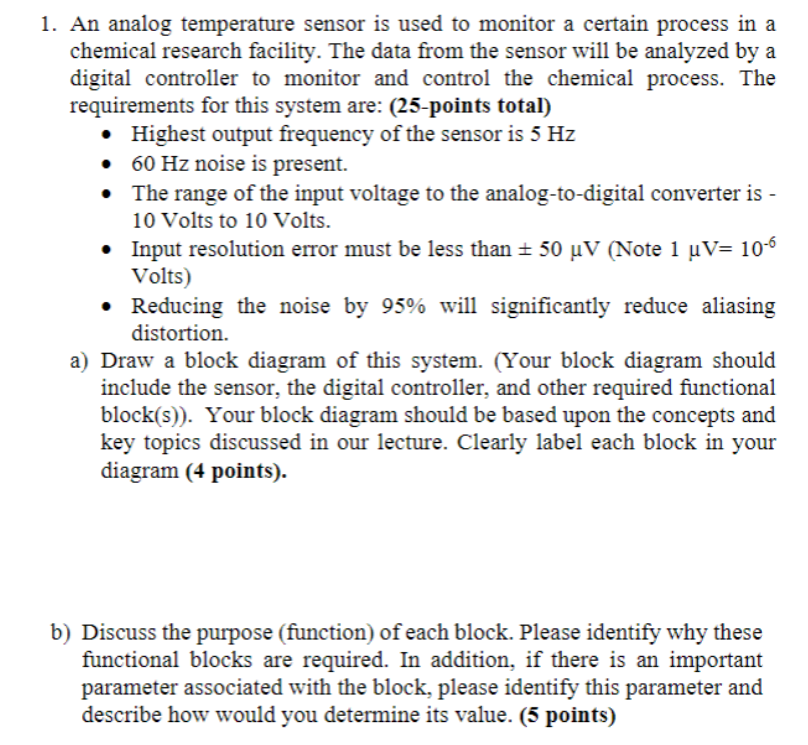 Solved 1. An analog temperature sensor is used to monitor a | Chegg.com