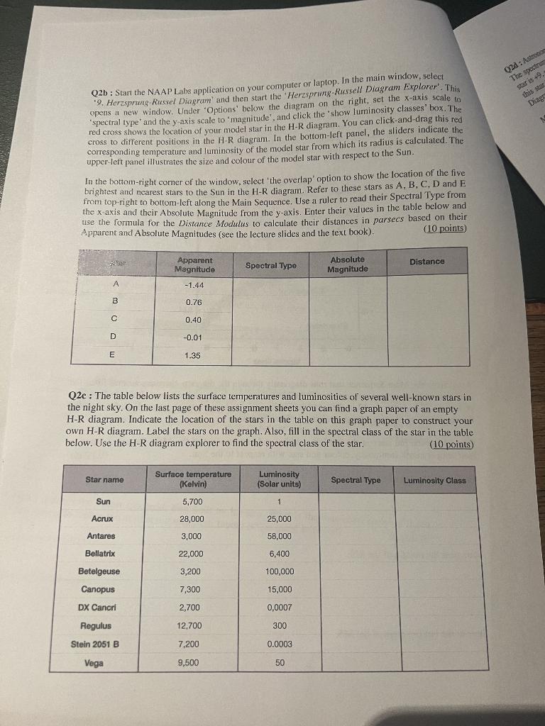 Q2b : Starl the NAAP Labs application on your computer or laptop. In the main window, select 99. Herzsprung-Russel Diagram a