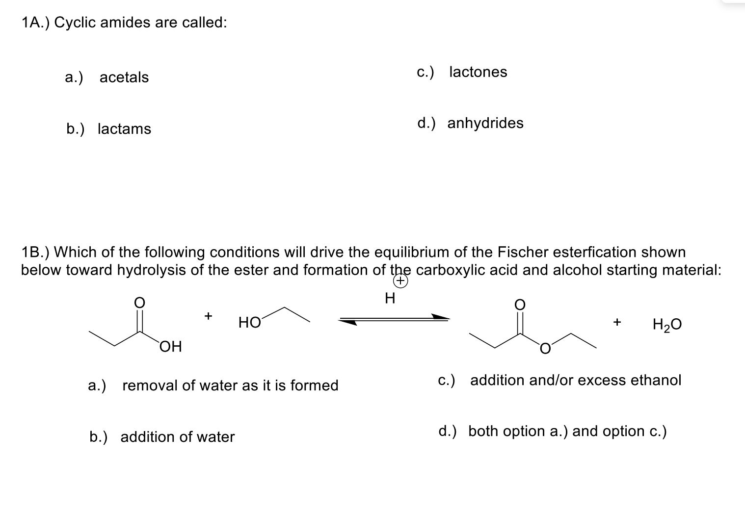 Solved 1A.) Cyclic Amides Are Called: A.) Acetals B.) | Chegg.com