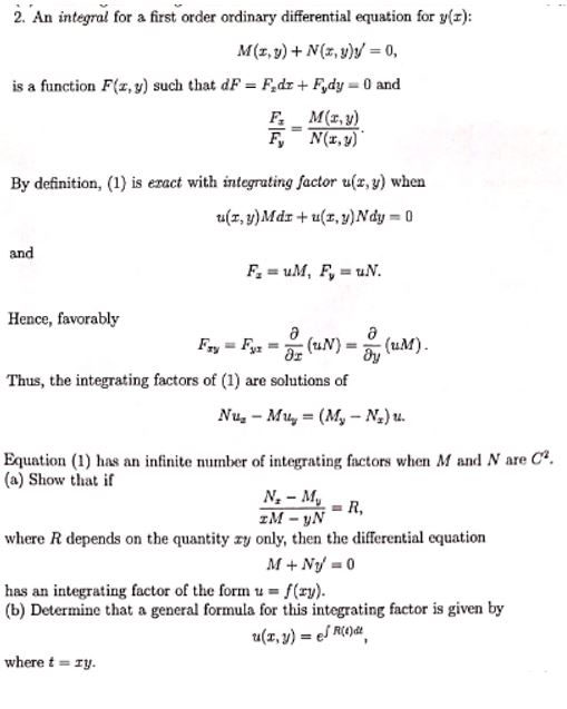 2 An Integral For A First Order Ordinary Differen Chegg Com