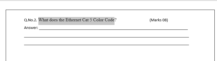 Solved Q No 2 What Does The Ethernet Cat 5 Color Code Chegg Com