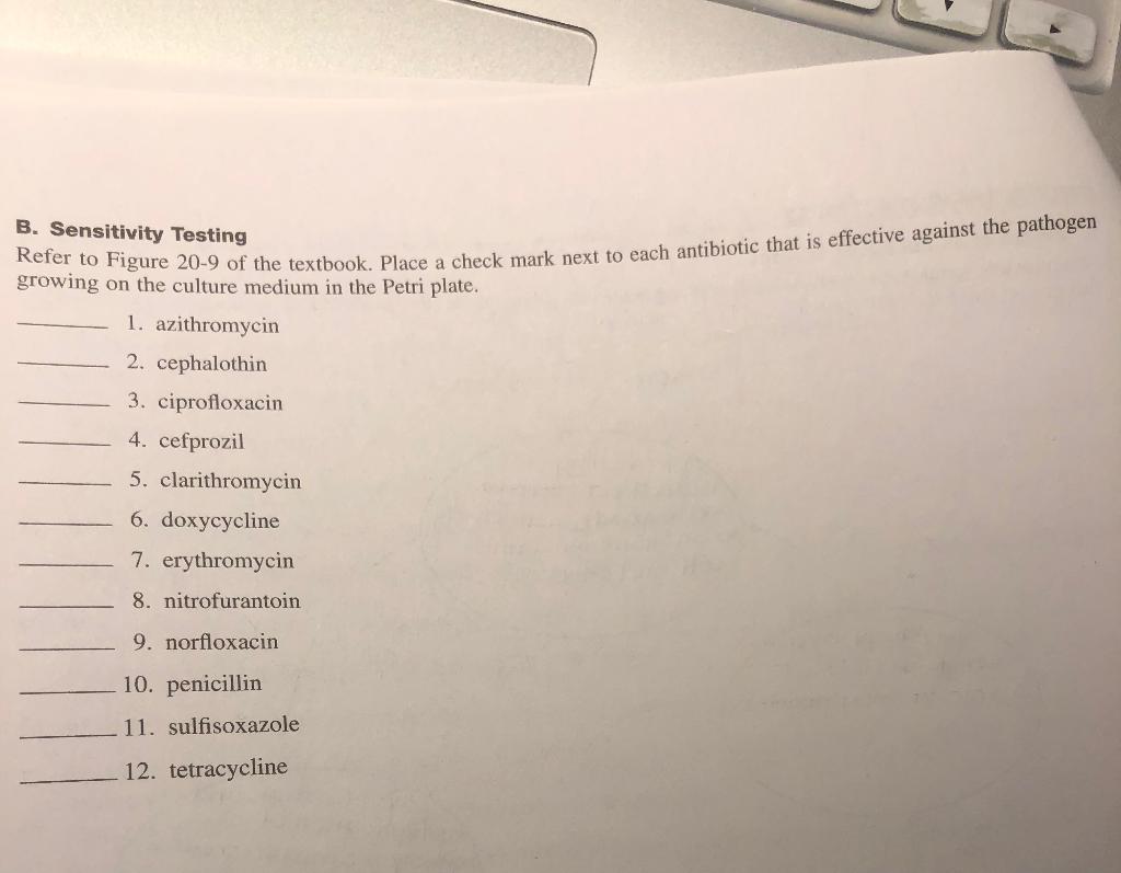 Solved B. Sensitivity Testing Refer to Figure 20-9 of the | Chegg.com