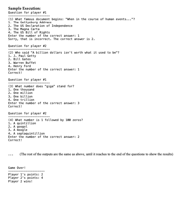 Solved Problem 3 (24 points) Trivia Game In this programming | Chegg.com