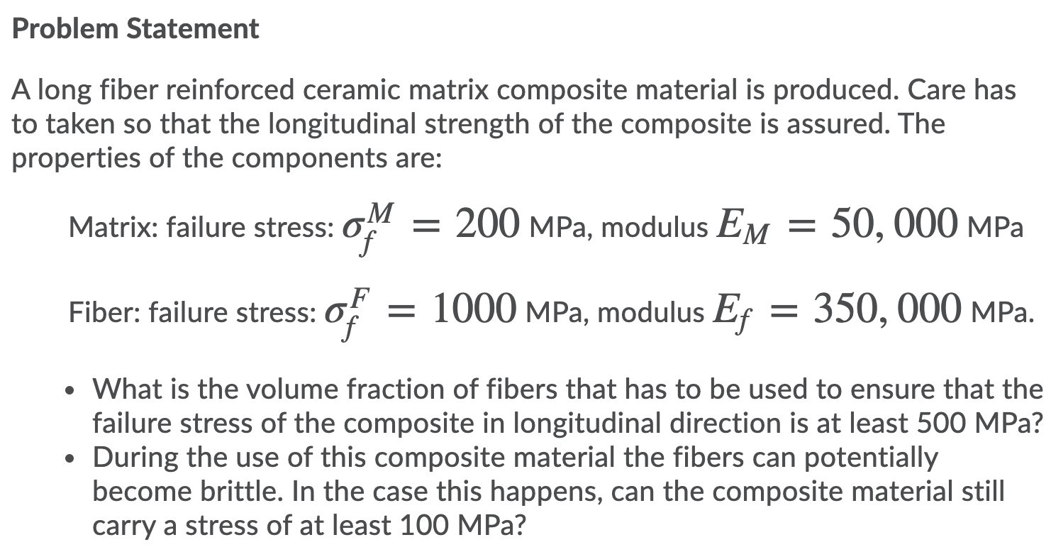 Solved Problem Statement A long fiber reinforced ceramic | Chegg.com