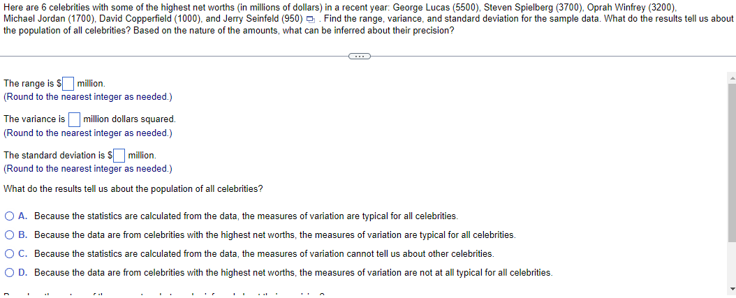 Solved Here are 6 \ufeffcelebrities with some of the highest net | Chegg.com