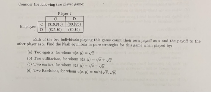 Solved Consider the following two player game: Emplee | Chegg.com