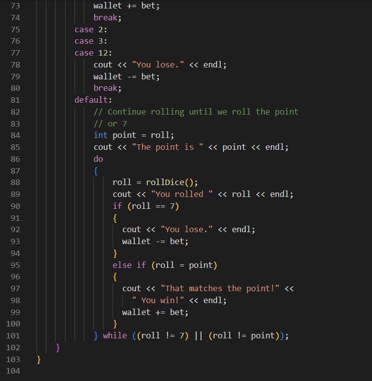 Solved Help Debug a Craps game in C++ The instructions say | Chegg.com