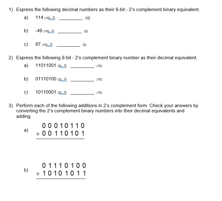 Solved 1) Express the following decimal numbers as their | Chegg.com