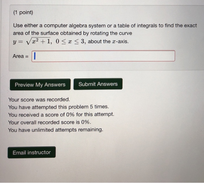 Solved (1 point) Use either a computer algebra system or a | Chegg.com