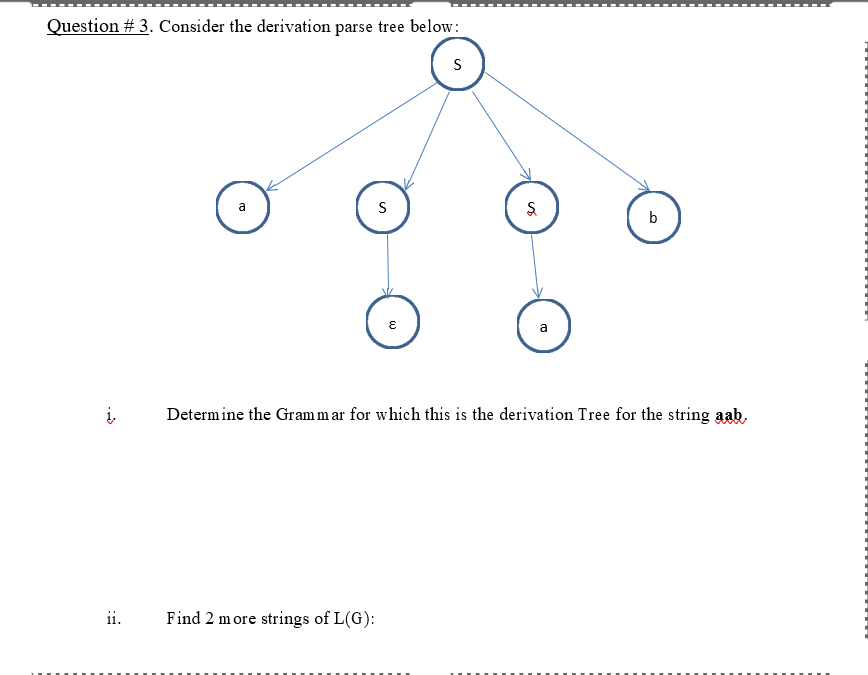 Solved Question \#3. Consider the derivation parse tree | Chegg.com