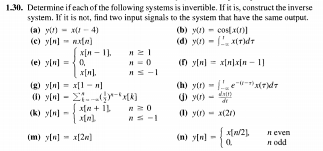Solved 1.30. Determine if each of the following systems is | Chegg.com