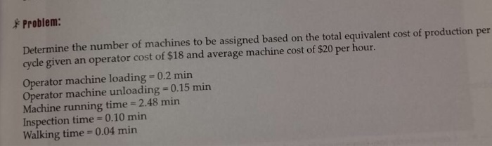 Solved Problem: Determine The Number Of Machines To Be | Chegg.com