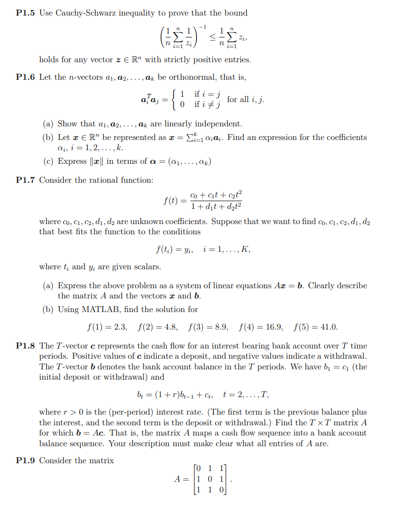 Solved P1.5 Use Cauchy-Schwarz inequality to prove that the | Chegg.com